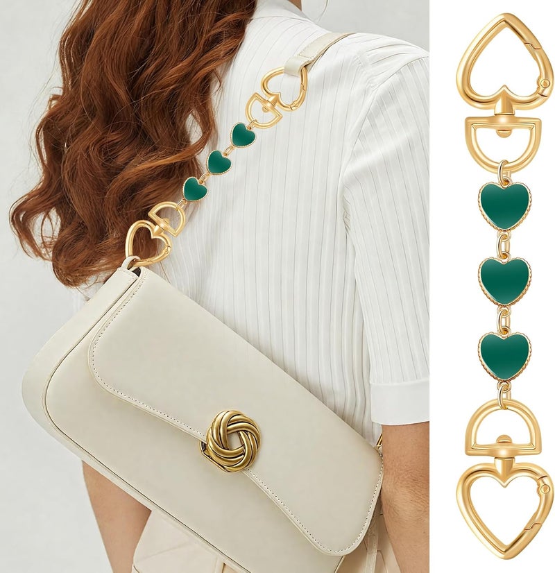 Tmtains 2Pcs Bag Extender Chain Gold Purse Extender Chain Heart Moon Purse Strap Extenders Green Purses Strap Replacement Crossbody Bags Accessories for Women Cute Bag Charms for Handbags Tote Purses Making - Image 2